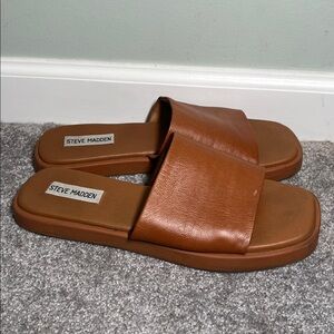 Steve Madden Holmes Slide Sandals Cognac Leather Size 9.5